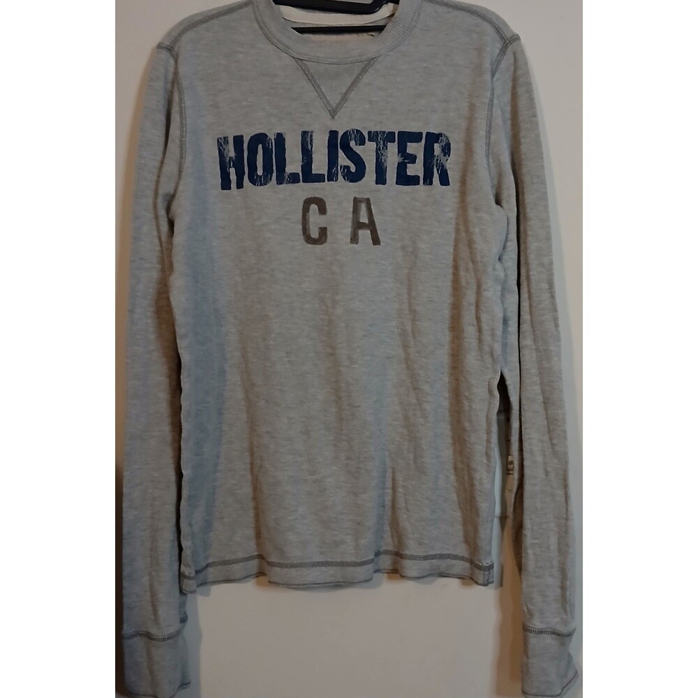 Y2K Hollister California Thermal Shirt Mens M Gray Waffle Knit Distressed Logo